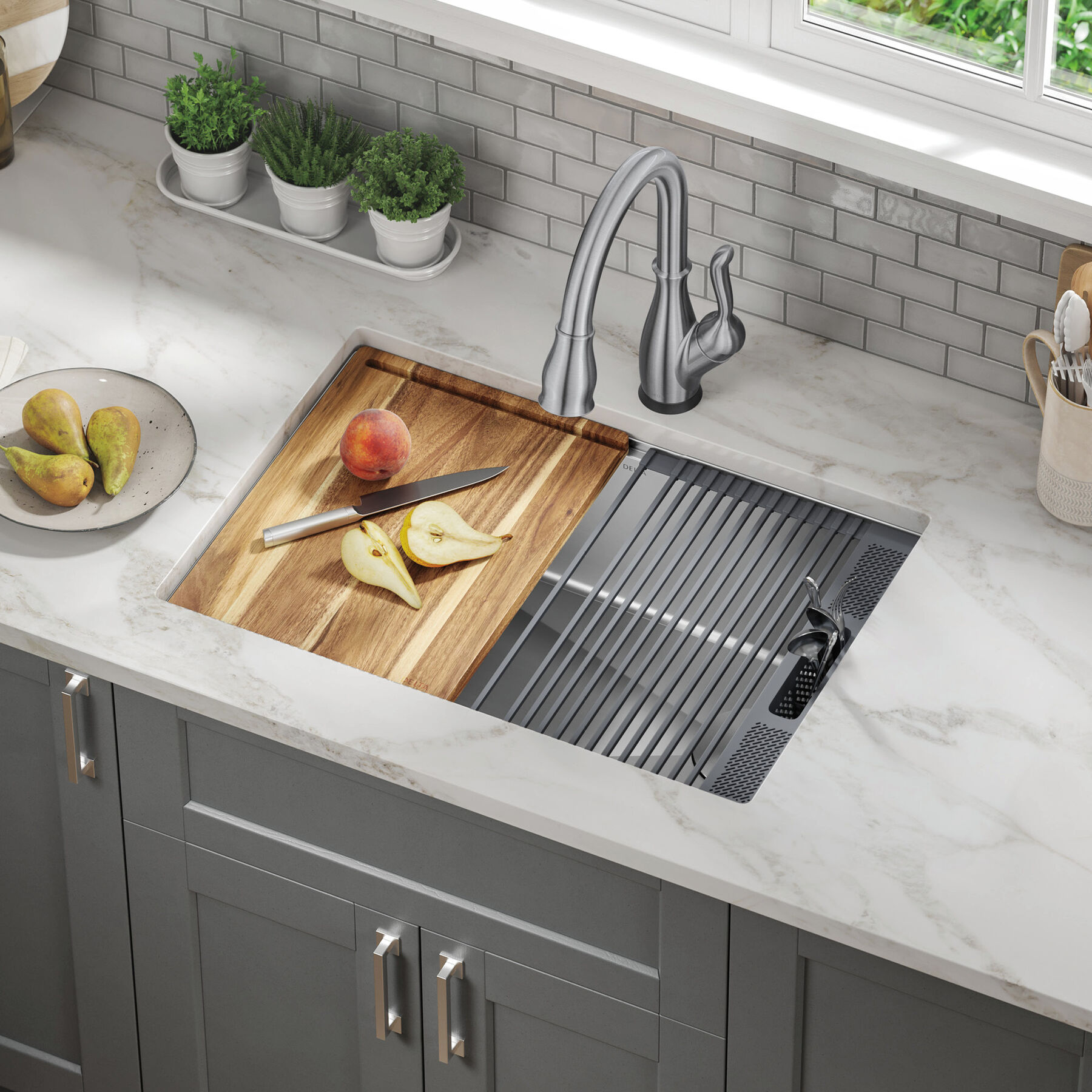 27&rdquo; Workstation Kitchen Sink Undermount Stainless Steel Single Bowl with WorkFlow&trade; Ledge and Accessories